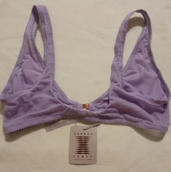 Savage X Fenty Flocked Logo Unlined Bra In Purple Lavender, Size- XL - Picture 6 of 7